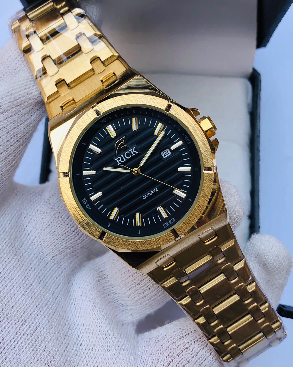 RICK Premium Gold Stainless Steel Quartz Watch for Men – Luxury Date Display | 1 Year Warranty | article 242