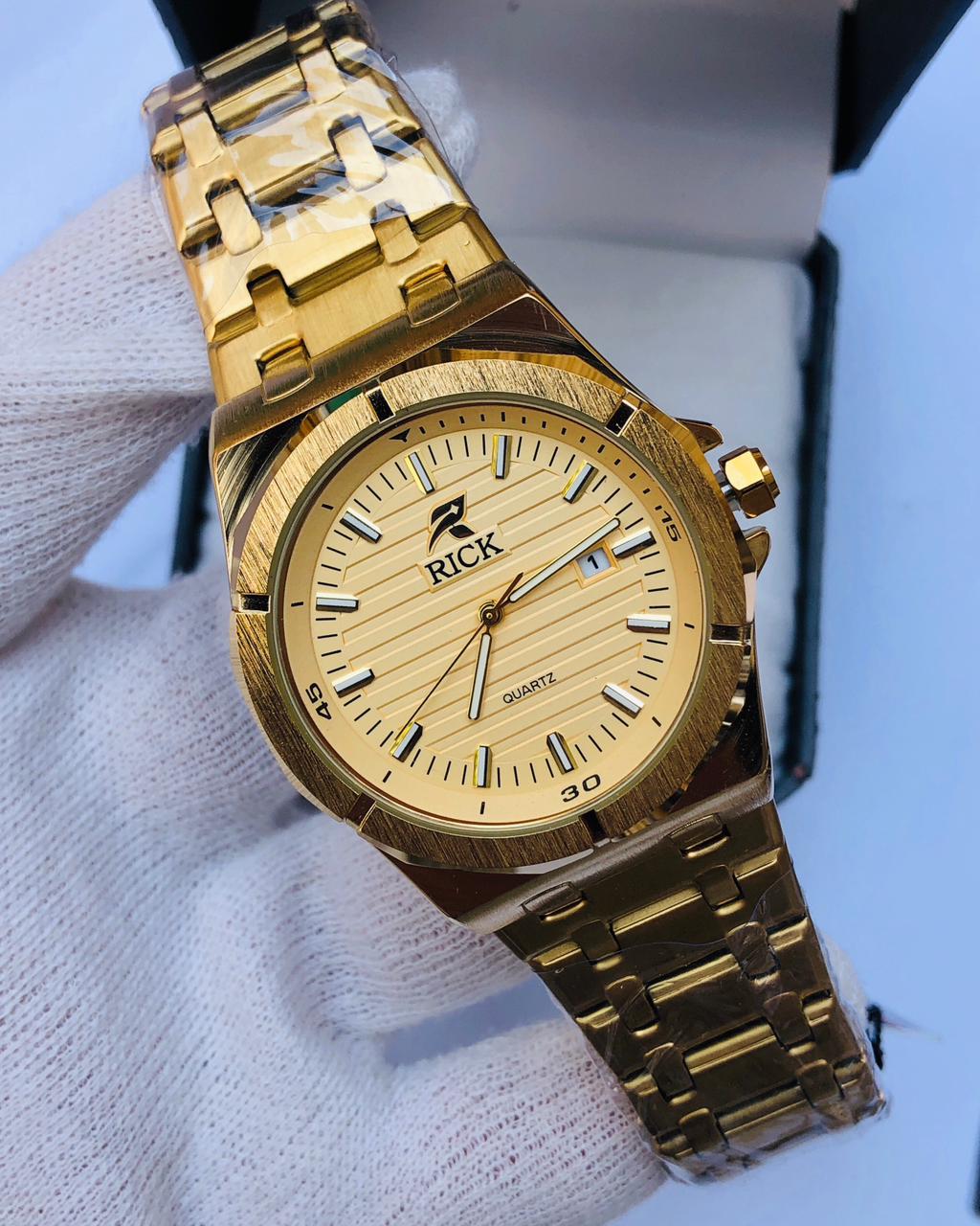 RICK Premium Gold Stainless Steel Quartz Watch for Men – Luxury Date Display | 1 Year Warranty | article 242
