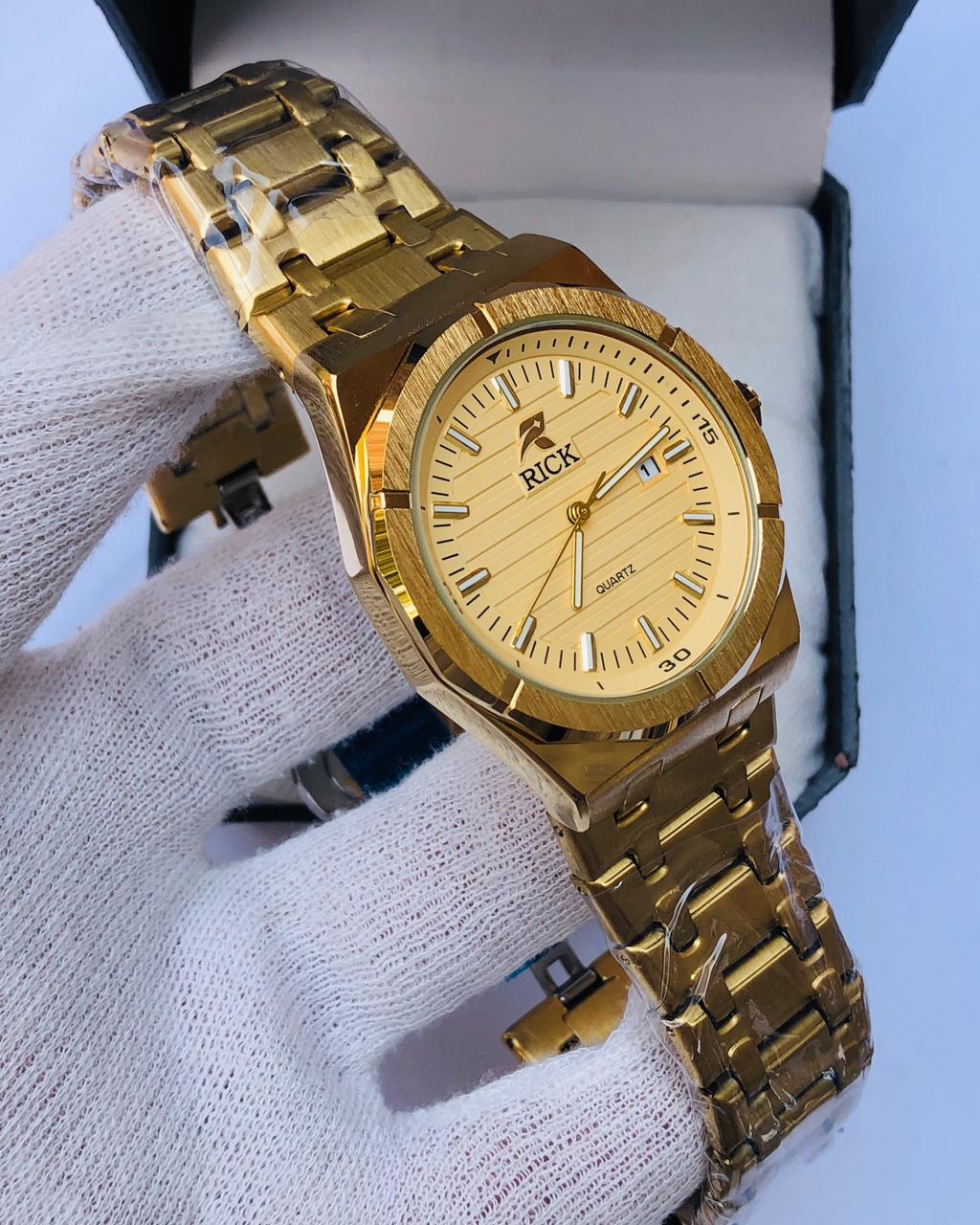 RICK Premium Gold Stainless Steel Quartz Watch for Men – Luxury Date Display | 1 Year Warranty | article 242