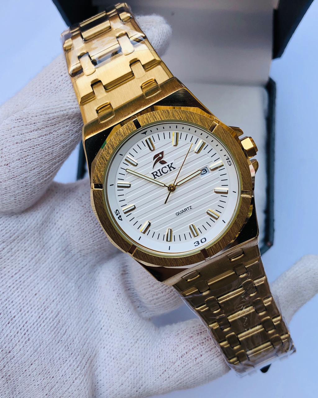 RICK Premium Gold Stainless Steel Quartz Watch for Men – Luxury Date Display | 1 Year Warranty | article 242