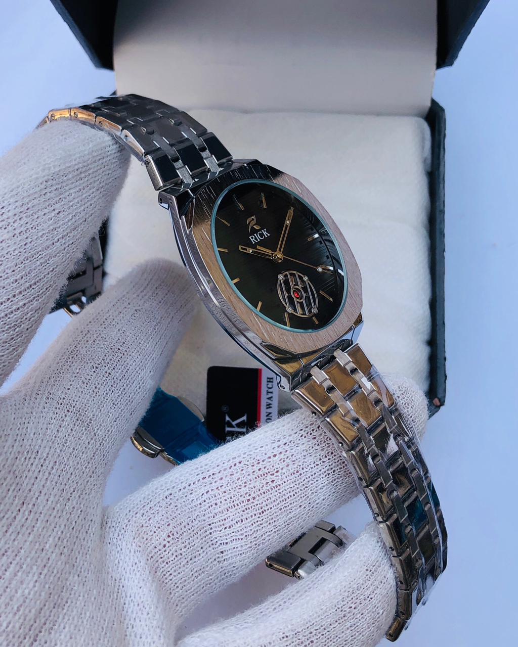 RICK Classic Silver Stainless Steel Men’s Watch – Black Dial | Article No: RK-26S | 1 Year Warranty