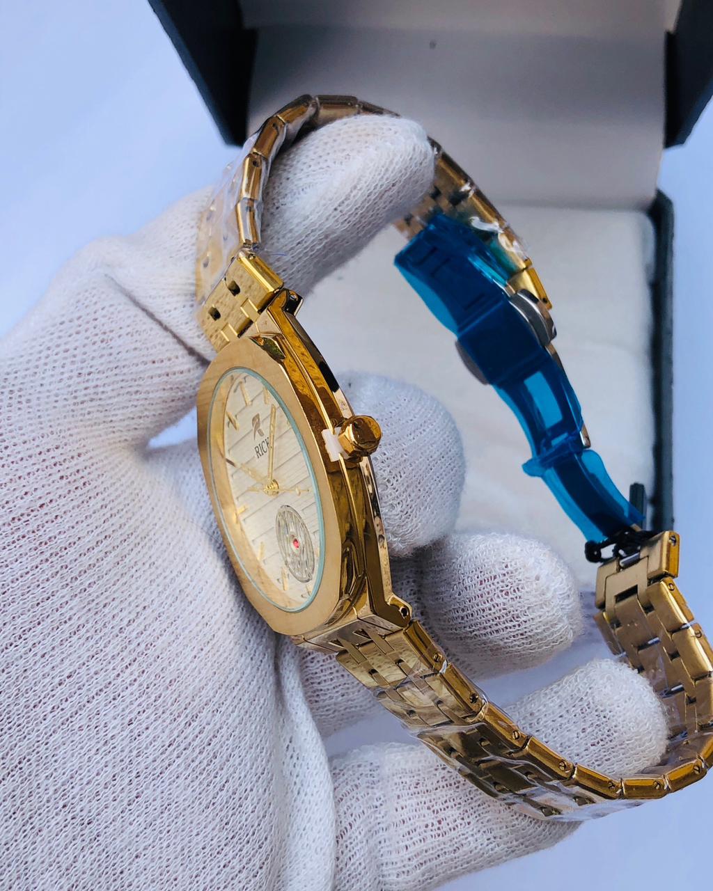 RICK Luxury Gold Stainless Steel Watch – Black Dial | Article No: RK-26 | 1 Year Warranty