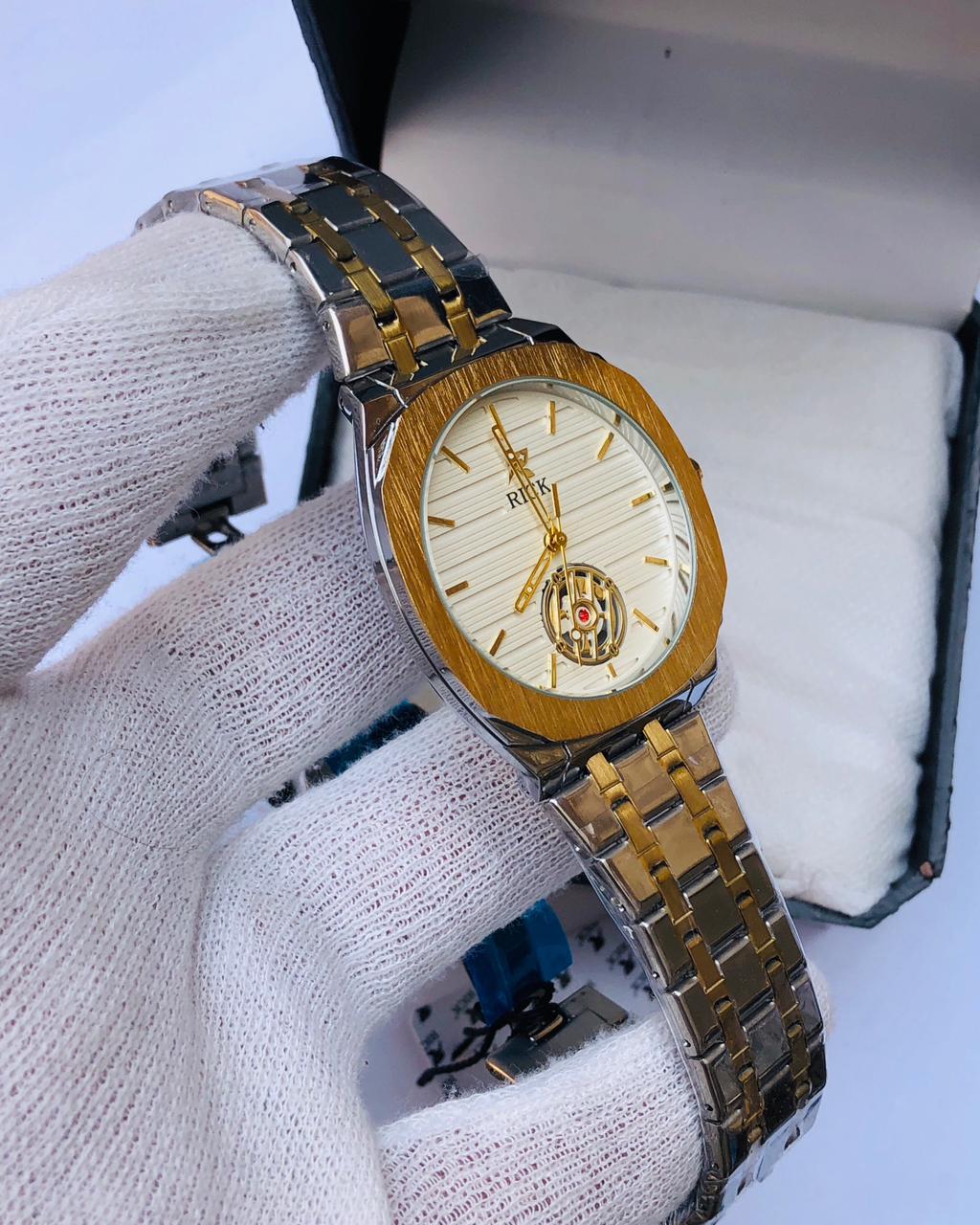 RICK Two-Tone Gold & Silver Luxury Watch – Black Dial | Article No: RK-26TT | 1 Year Warranty