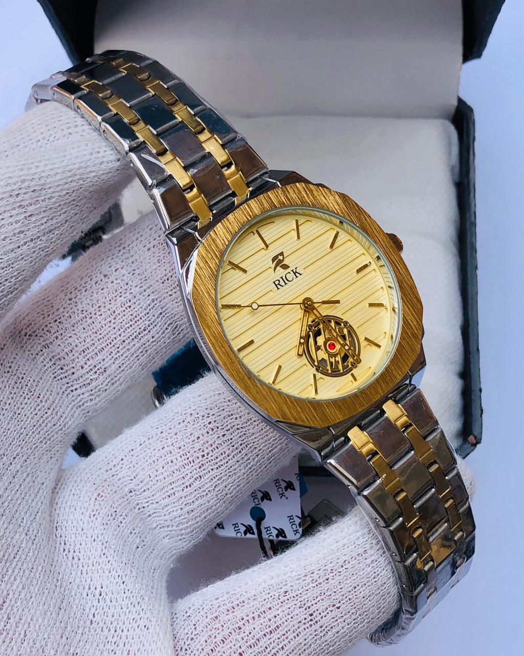 RICK Two-Tone Gold & Silver Luxury Watch – Black Dial | Article No: RK-26TT | 1 Year Warranty