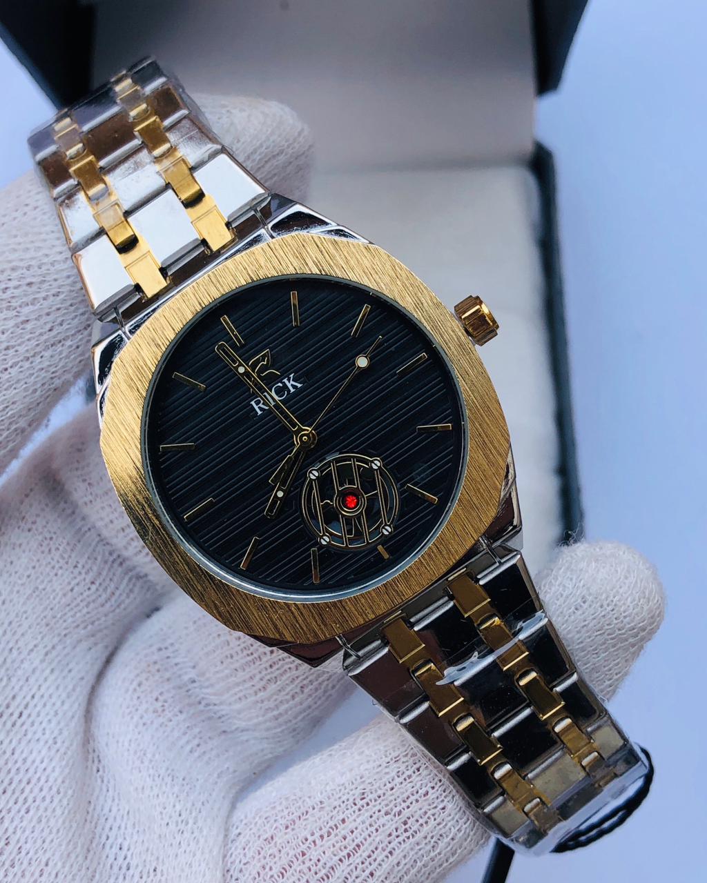 RICK Two-Tone Gold & Silver Luxury Watch – Black Dial | Article No: RK-26TT | 1 Year Warranty