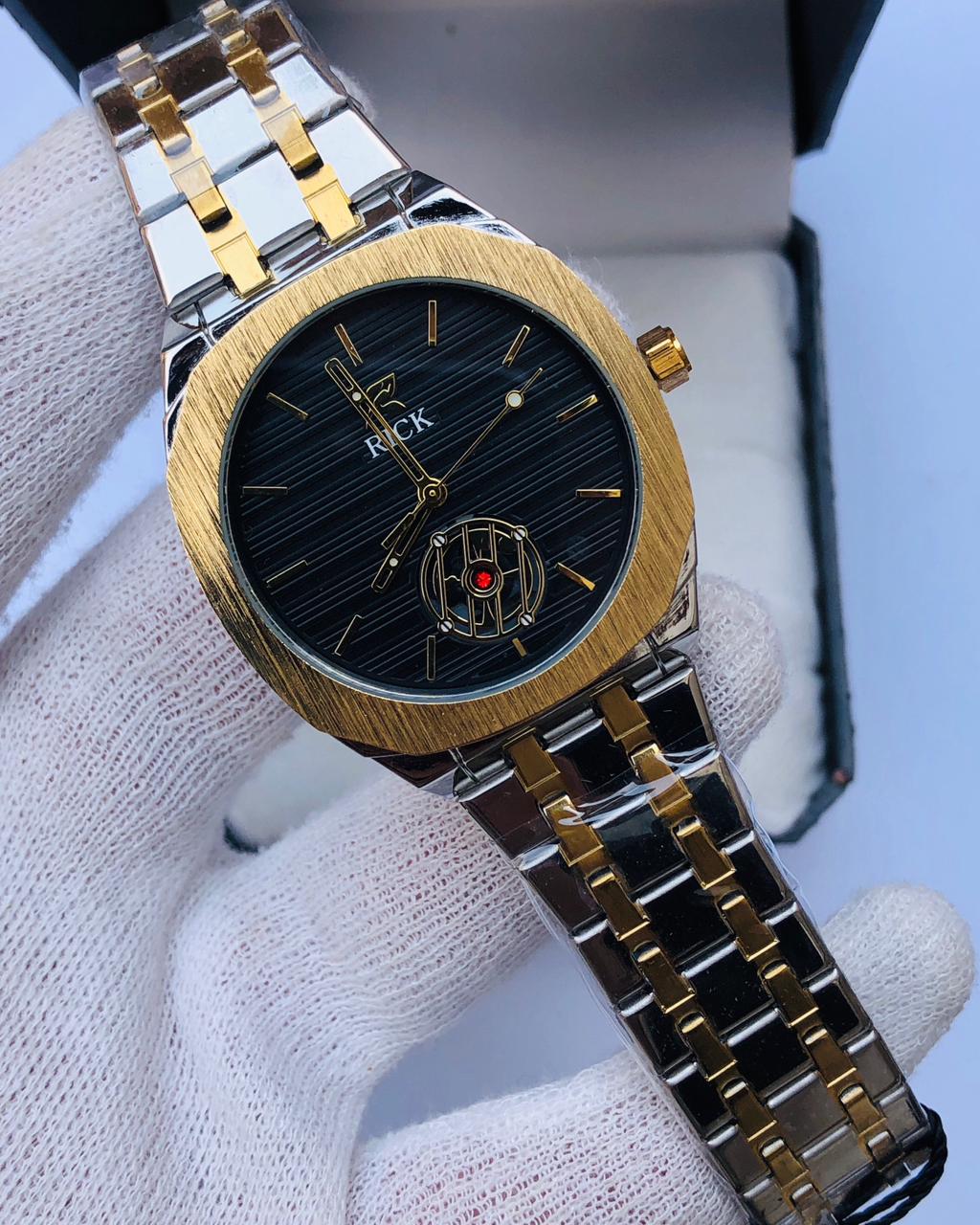 RICK Two-Tone Gold & Silver Luxury Watch – Black Dial | Article No: RK-26TT | 1 Year Warranty